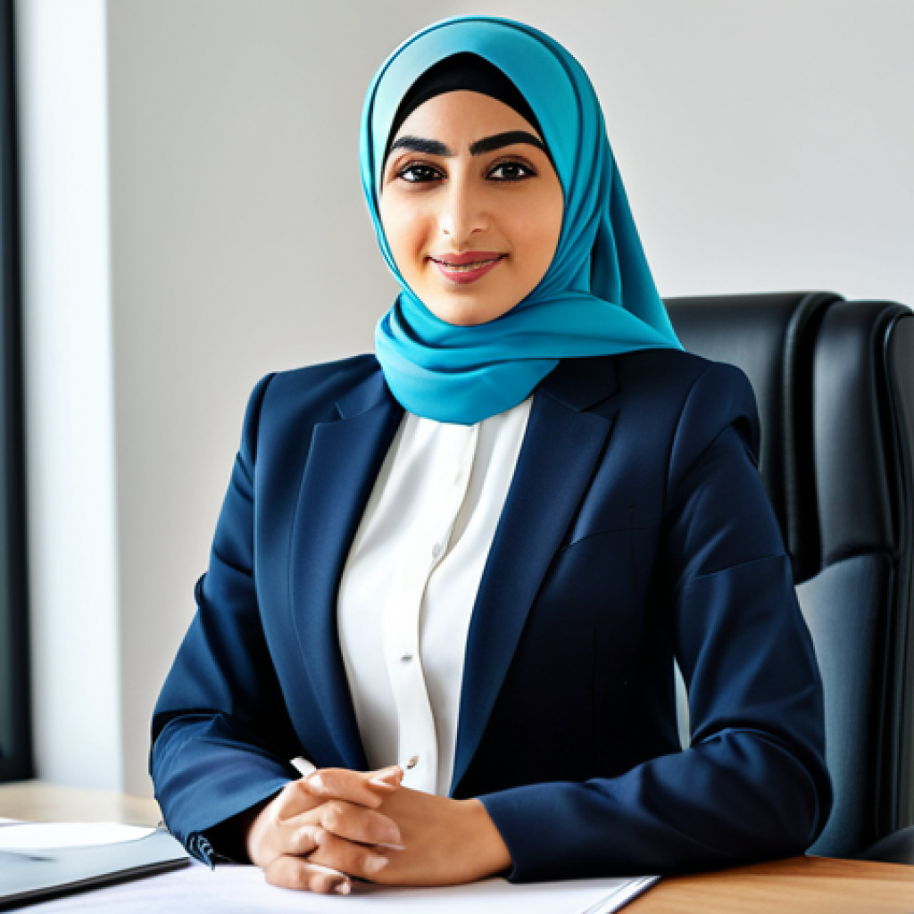 **
"A professional Arab businesswoman in a modern, brightly lit office. She is wearing a tailored business suit with a hijab. Natural pose, perfect anatomy, appropriate attire, safe for work, professional, high quality."
**
