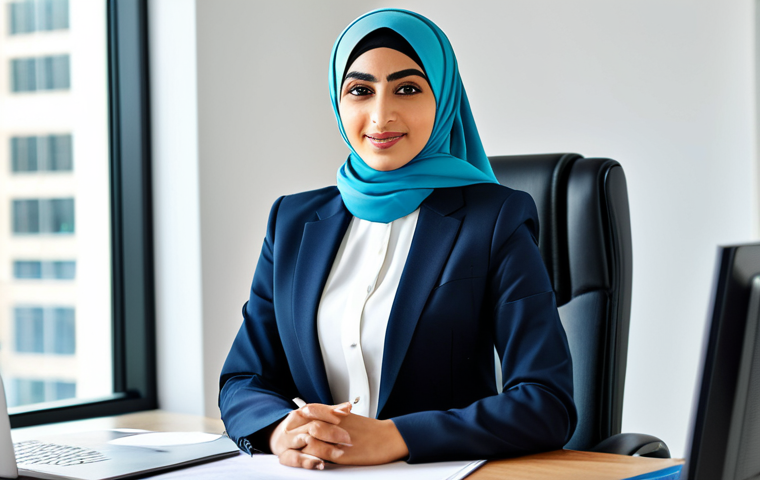 **
"A professional Arab businesswoman in a modern, brightly lit office. She is wearing a tailored business suit with a hijab. Natural pose, perfect anatomy, appropriate attire, safe for work, professional, high quality."
**