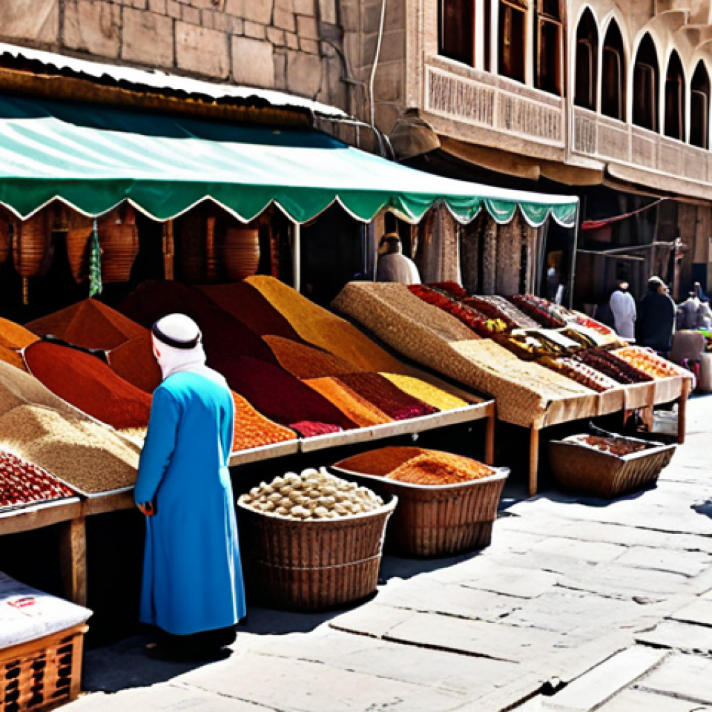 편집 과정의 복잡성을 줄이는 방법 - **A bustling marketplace in old Damascus, Syria. Traditional Arabic architecture, vibrant textiles, ...