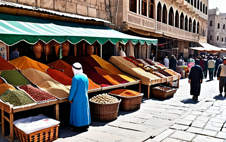편집 과정의 복잡성을 줄이는 방법 - **A bustling marketplace in old Damascus, Syria. Traditional Arabic architecture, vibrant textiles, ...