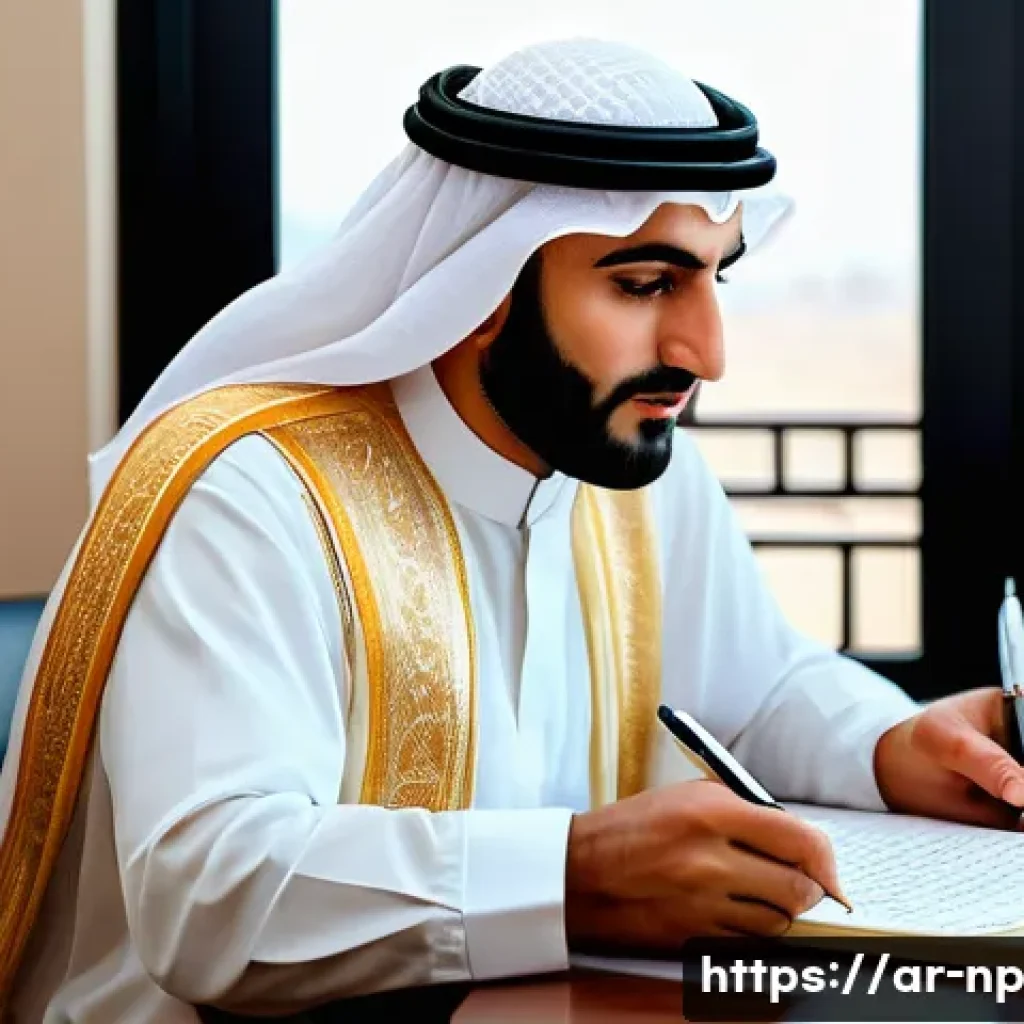 편집 과정의 중요성과 성공 사례 - A professional Arabic editor in a modern office setting, carefully proofreading a manuscript on a sl...