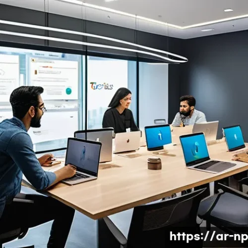 편집 및 개선 프로세스의 커뮤니티 구축 - A diverse group of Arabic-speaking professionals collaborating in a modern digital workspace, featur...